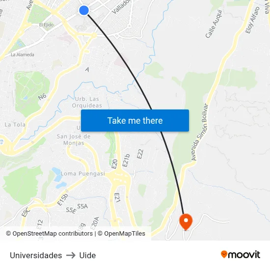 Universidades to Uide map