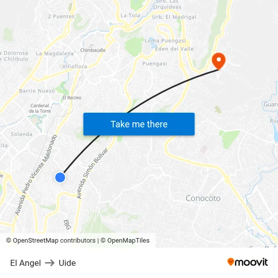 El Angel to Uide map