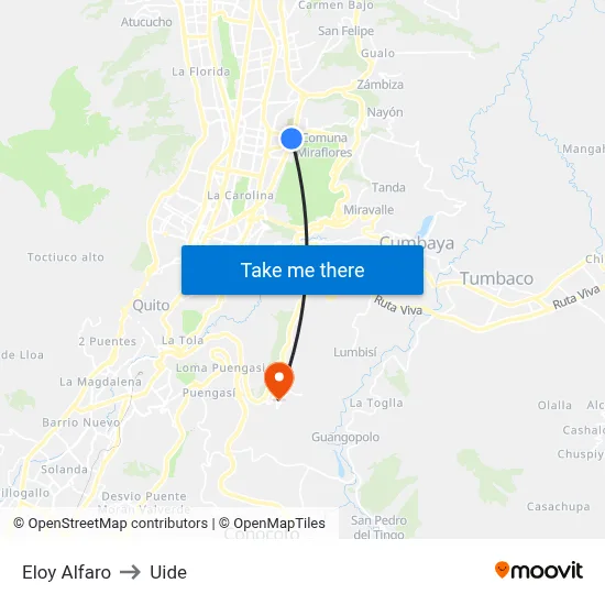 Eloy Alfaro to Uide map