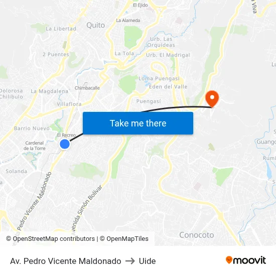 Av. Pedro Vicente Maldonado to Uide map