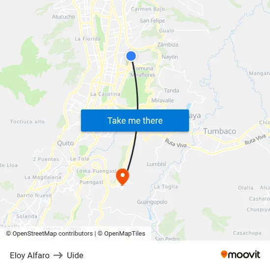 Eloy Alfaro to Uide map