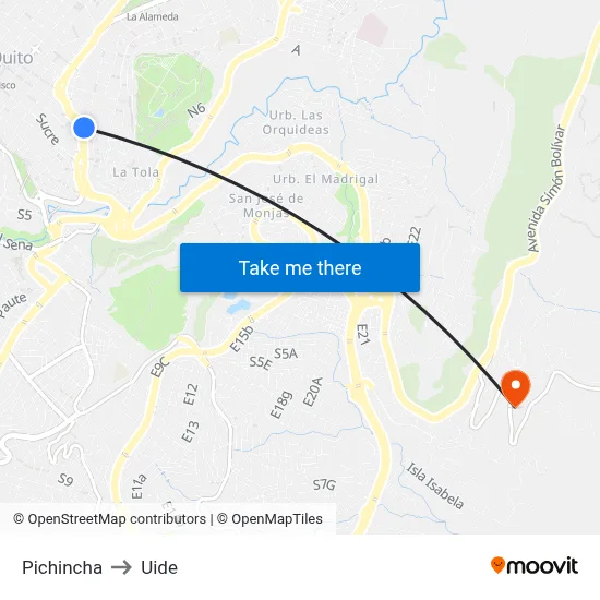 Pichincha to Uide map