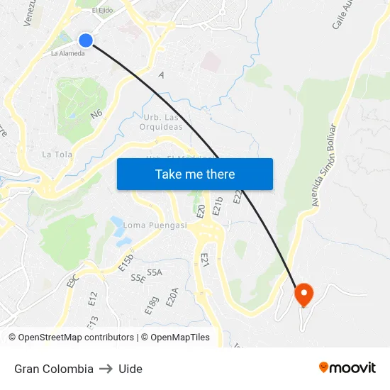 Gran Colombia to Uide map