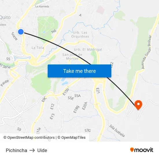 Pichincha to Uide map