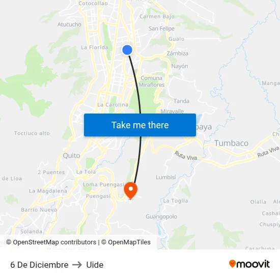 6 De Diciembre to Uide map