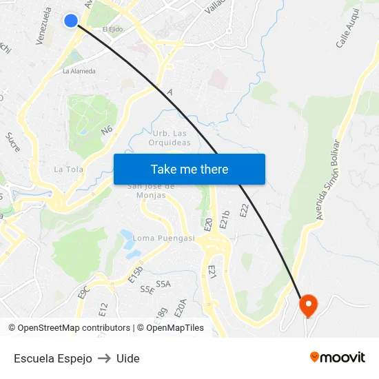 Escuela Espejo to Uide map