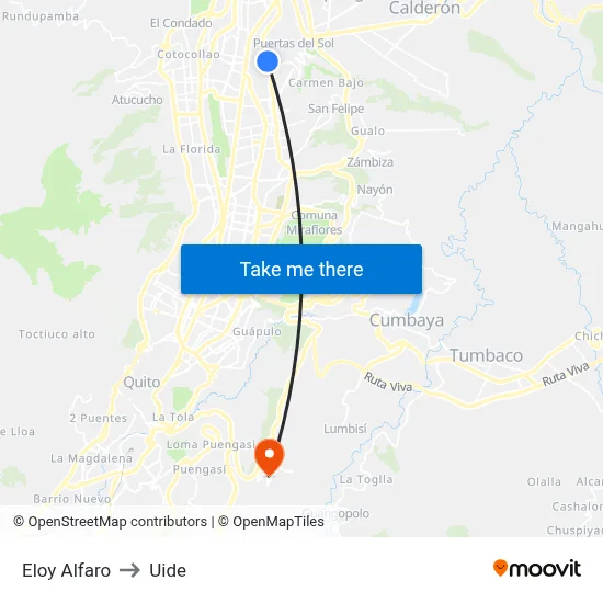 Eloy Alfaro to Uide map