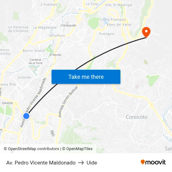 Av. Pedro Vicente Maldonado to Uide map