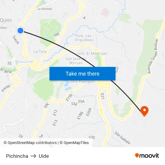 Pichincha to Uide map