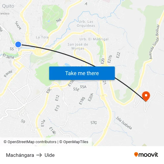 Machángara to Uide map