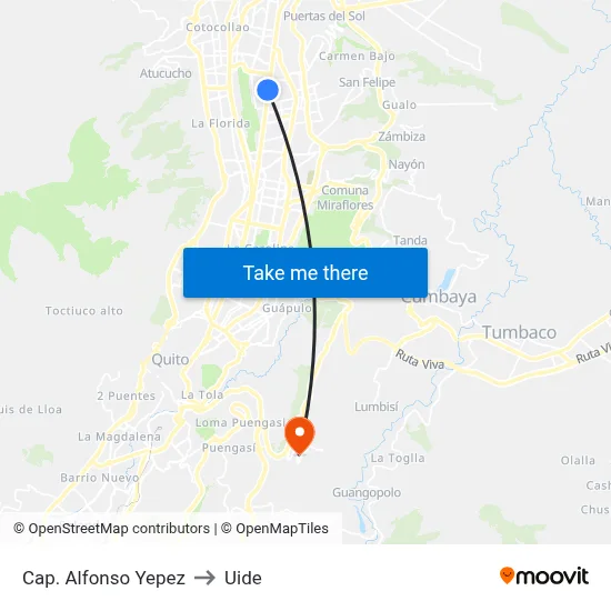 Cap. Alfonso Yepez to Uide map