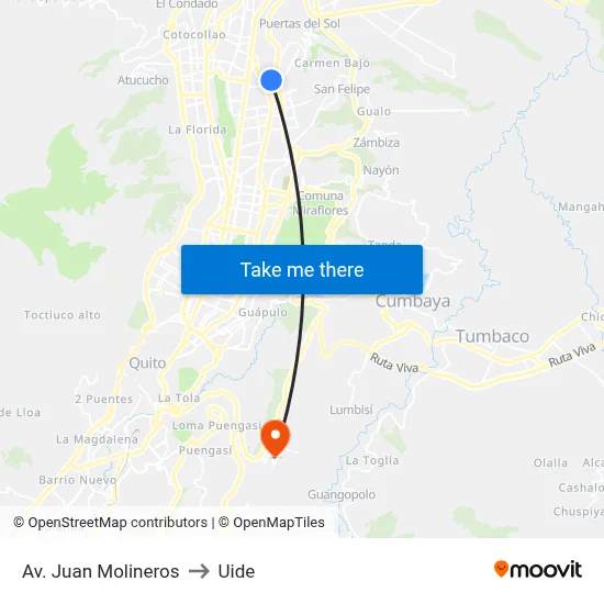 Av. Juan Molineros to Uide map