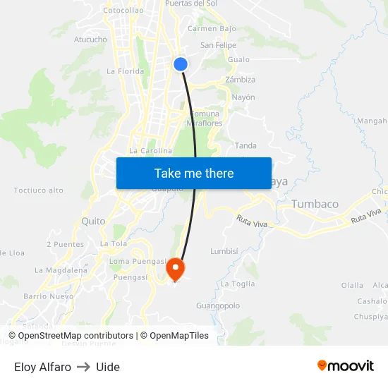 Eloy Alfaro to Uide map