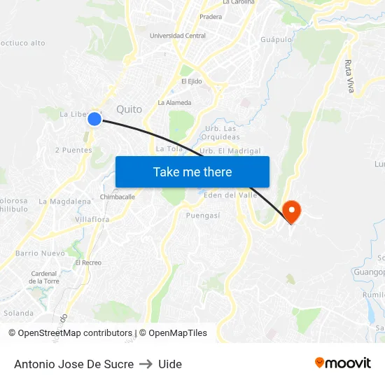 Antonio Jose De Sucre to Uide map