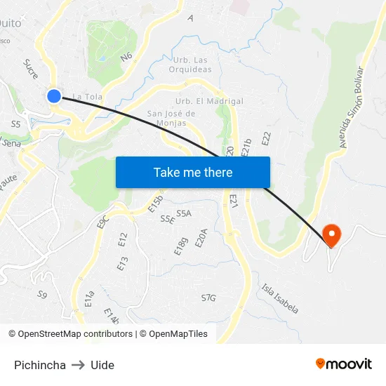 Pichincha to Uide map