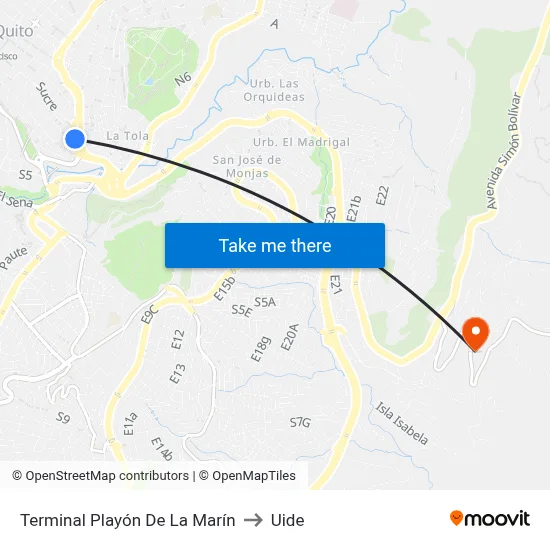 Terminal Playón De La Marín to Uide map