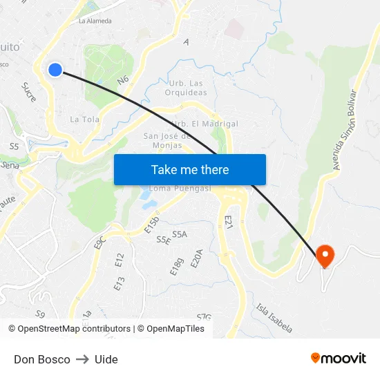 Don Bosco to Uide map