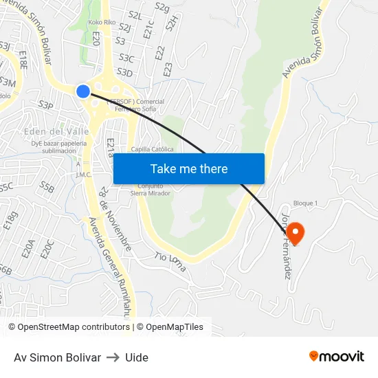 Av Simon Bolivar to Uide map