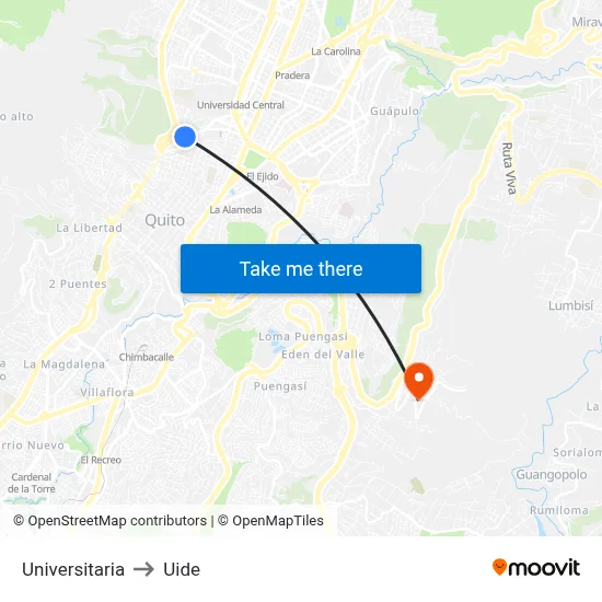 Universitaria to Uide map