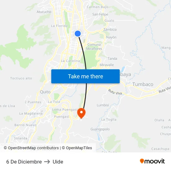 6 De Diciembre to Uide map