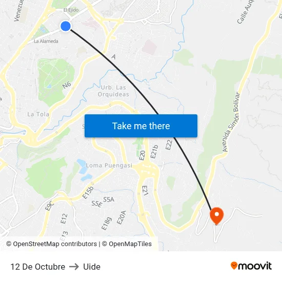12 De Octubre to Uide map