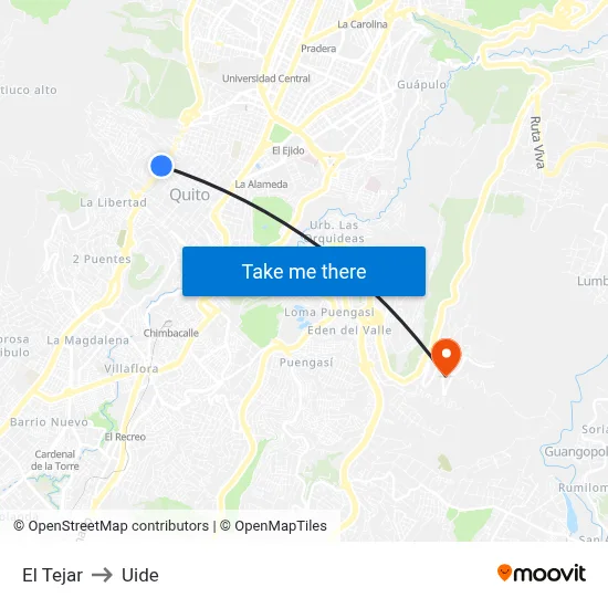El Tejar to Uide map