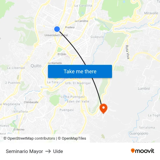 Seminario Mayor to Uide map
