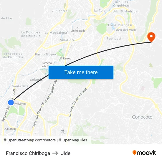 Francisco Chiriboga to Uide map
