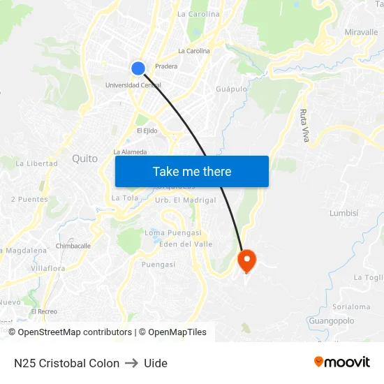 N25 Cristobal Colon to Uide map