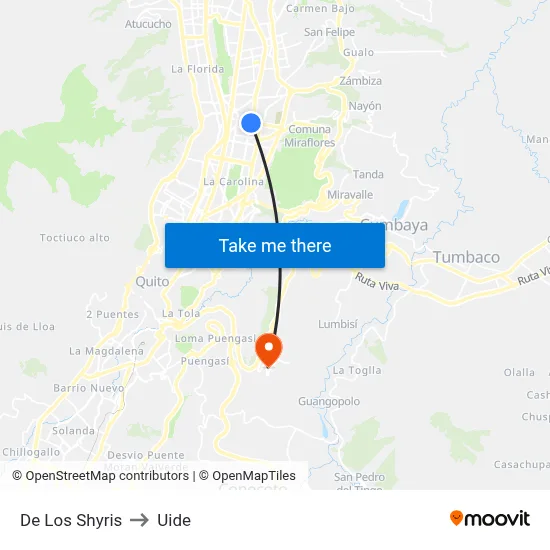 De Los Shyris to Uide map