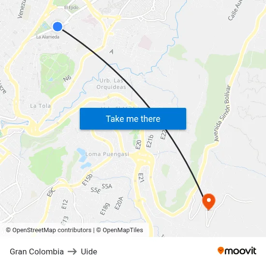 Gran Colombia to Uide map