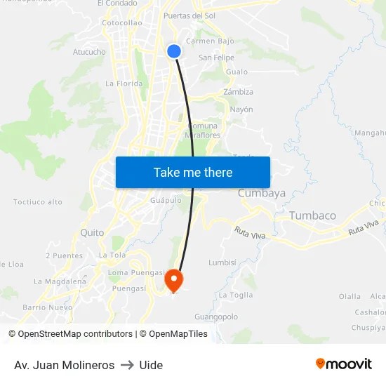 Av. Juan Molineros to Uide map