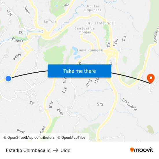 Estadio Chimbacalle to Uide map