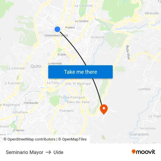 Seminario Mayor to Uide map