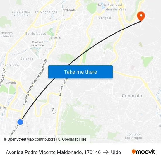 Avenida Pedro Vicente Maldonado, 170146 to Uide map