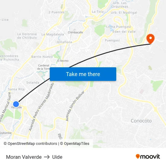 Moran Valverde to Uide map