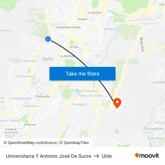 Universitaria Y Antonio José De Sucre to Uide map