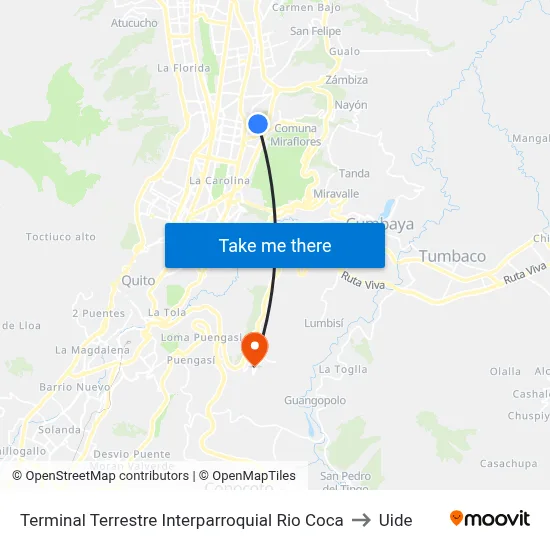 Terminal Terrestre Interparroquial Rio Coca to Uide map