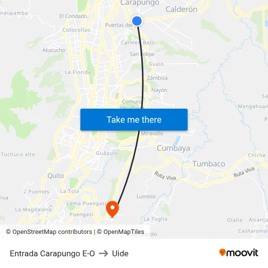 Entrada Carapungo E-O to Uide map
