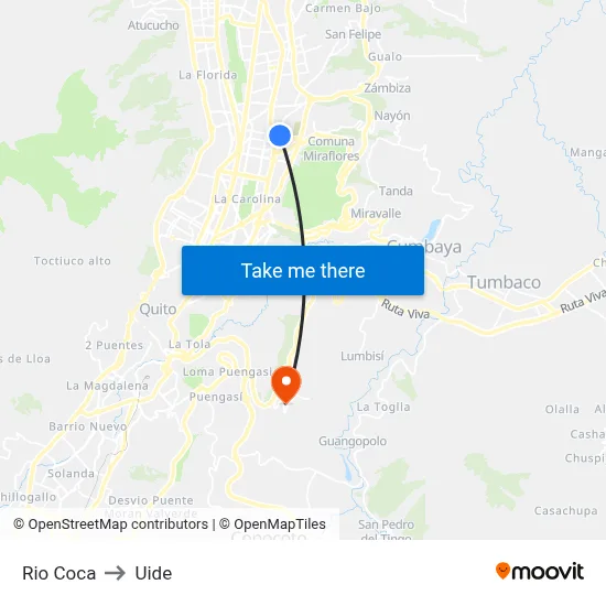 Rio Coca to Uide map