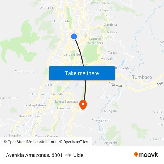 Avenida Amazonas, 6001 to Uide map
