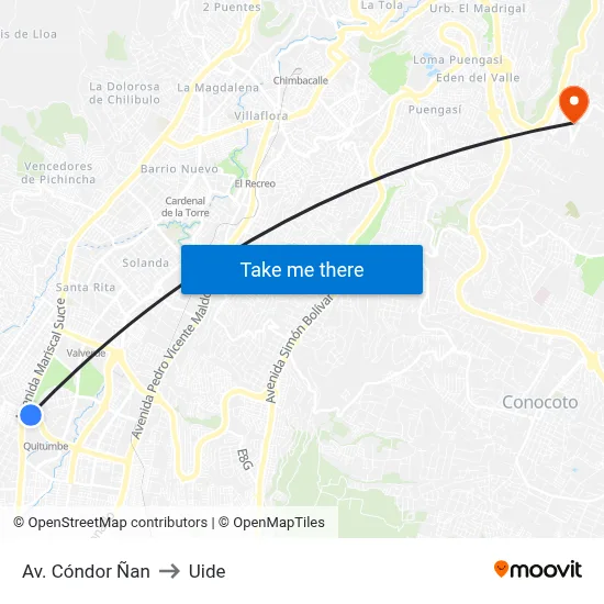Av. Cóndor Ñan to Uide map