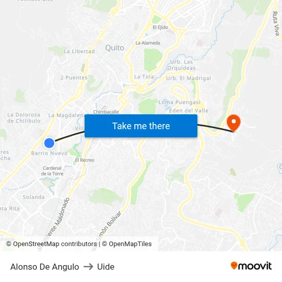 Alonso De Angulo to Uide map