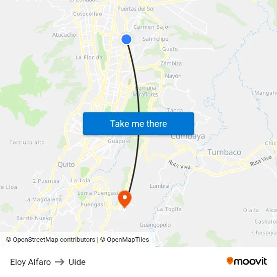 Eloy Alfaro to Uide map