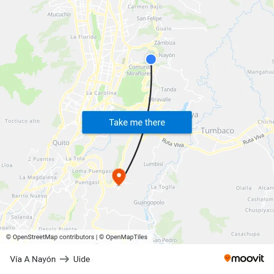 Vía A Nayón to Uide map