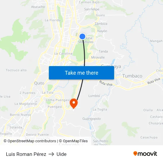 Luis Roman Pérez to Uide map