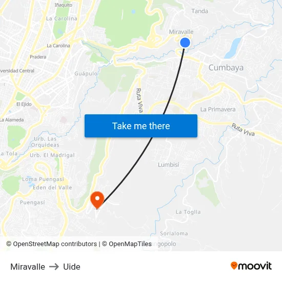 Miravalle to Uide map