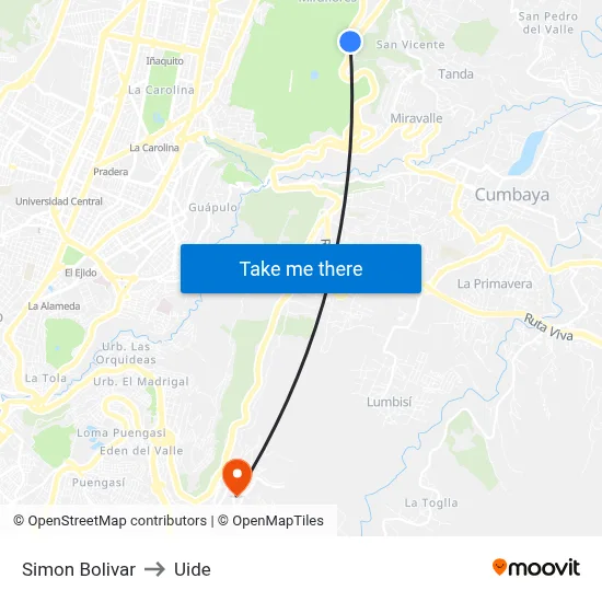 Simon Bolivar to Uide map