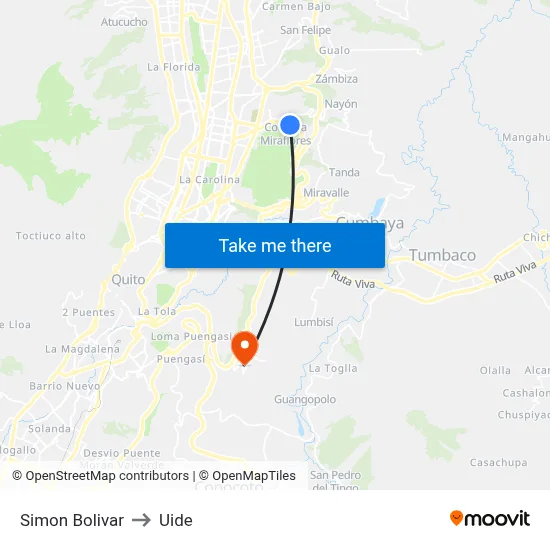 Simon Bolivar to Uide map