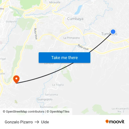 Gonzalo Pizarro to Uide map